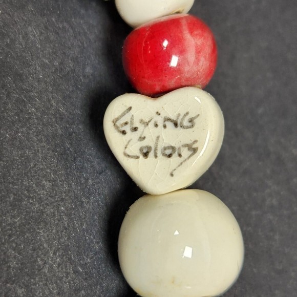 Vintage Flying Colors Strawberry Charms Necklace Ceramic Art 16.5 Inch Red White - Picture 4 of 8